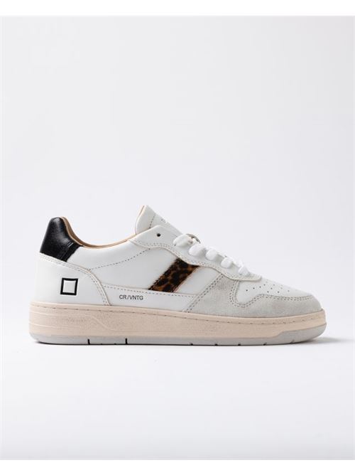 Sneakers bassa in pelle colore bianco e cavallino leopardato DATE | COURT VINTAGE CALFWHITE LEOPARD